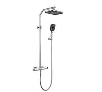 Rain Shower System Thermostatic Shower Faucet Set Brass Wall Mounted Shower Combo Set Dual Handle Rain Mixer Shower with Handheld Shower, Rectangular Shower Head, Waterfall Tub Faucet,Chrome