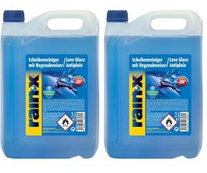 Rain-X Lave-Glace Anti-Pluie - Technologie Hydrophobe pour Visibilité Optimale - Protection Antigel Jusqu’à -20°C - Formule sans Méthanol - 5L (Lot de 2)