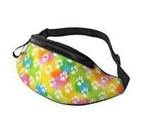 Rainbow Animal Dog Paw Print Casual Fanny Waist Pack pour Hommes Femmes Réglable Ceinture Taille Sac pour Voyager Randonnée Cyclisme Courir Festival Rave