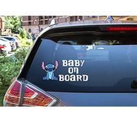 Rainbow Animated Design Cute Baby on Board Funny Little Super Hero Lilo and Stitch Windows Cars Laptop Lot de 2 autocollants