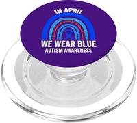 Rainbow Autism in April We Wear Blue Autism Mois de Sensibilisation à l'Autisme PopSockets PopGrip pour MagSafe