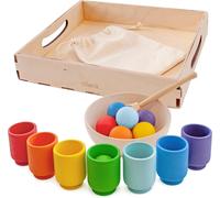 Rainbow Balls in Cups Montessori Games 1 Year + Educational Sensory Baby Toy for Learning Counting and Colour Sorting-7 Balls.[F23]