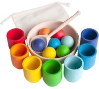 Rainbow Balls in Montessori Sort Cups with Cups and Balls for Kids 7 Colors