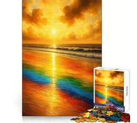 Rainbow Beach︰ Golden Sunset Waves Puzzle 1000 Pièces pour Adolescents Jeu de Logique Découpe Précise Collection d'art (38x26cm)
