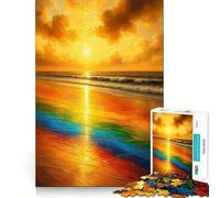 Rainbow Beach︰ Vagues au Coucher du Soleil doré Puzzle Difficile de 1000 pièces pour Adultes Jeu de réflexion Stimulant Détente Douce Découpe précise Cadeau mémorable (38x52cm)