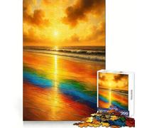 Rainbow Beach︰ Vagues au Coucher du Soleil doré Puzzle Difficile de 1000 pièces pour Adultes Jeu de réflexion Stimulant Détente Douce Découpe précise Cadeau mémorable (38x52cm)