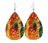 Rainbow Cactus Boucles d'oreilles en cuir en forme de larme pour femme - Boucles d'oreilles pendantes légères en PVC avec crochets en argent 925, imprimés double face | Cadeau hypoallergénique