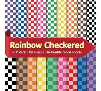 Rainbow Checkered Pattern Scrapbook Paper Craft Pad: 18 Colorful Designs, 36 Double-Sided Sheets Printed on 8.5"x8.5" Size Paper. Perfect for ... Gift Wrapping, DIY, Album and More!