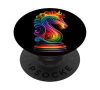 Rainbow Chess Knight Artistic Strategy Lovers Design PopSockets PopGrip Adhésif