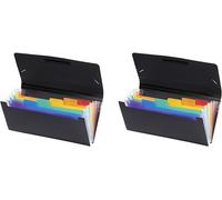 Rainbow Class - Trieur Accordéon De Bureau - Porte Document 6 Positions - Organisateur De Bureau Extensible - Trieur Format Chèque En Plastique Noir - 26 X 13 Cm (Lot De 2)