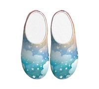 Rainbow Cloud Pantoufles en flanelle pour homme et femme Motif galaxie Star Chaussures d'hiver chaudes antidérapantes pour intérieur et extérieur, multicolore, X-Small Men/ Large Women