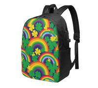 Rainbow Clover Sac à dos pour ordinateur portable Motif trèfle 43,2 cm Résistant à l'eau Avec port de charge USB Sac à dos d'école, de travail pour homme et femme