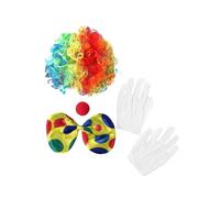 Rainbow Clown Costume Wig Sponge Nose Bow Tie White Glove Clown Set for Cosplay Clothing Props
