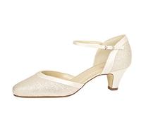 Rainbow Club Chaussures de mariée Ester - Escarpins à Bride, Coloris Ivoire, Satin à Effets Scintillants, rembourrées et Confortables, T. 36.5 EU (UK 3.5)