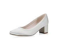 Rainbow Club Chaussures de mariée Wendie - Escarpins pour Femme, Coloris Ivoire/crème, Satin, rembourrées et Confortables, Talon Massif - T. 37.5 EU (4.5 UK)