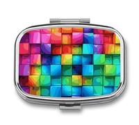 Rainbow Color Plaid-pngPilulier avec miroir, pilulier de voyage en métal à 2 compartiments, récipient hebdomadaire pour médicaments quotidiens, design compact et artistique pour sac à main, poche ou