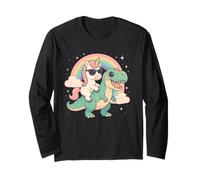 Rainbow Cute Unicorn Riding T-Rex Dinosaur Men Women Kids Manche Longue