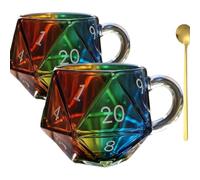 Rainbow D20 Dice Mug, Polyhedral Dice Coffee Cup with Handle, Transparent Glass Game Mug for RPG Lovers, Game Night Mugs Gift for Fantasy Lovers