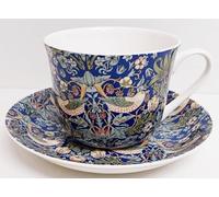 Rainbow Decors William Morris Strawberry Thief Tasse et soucoupe en porcelaine anglaise Bleu 425 ml