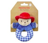 Rainbow Designs Paddington Hochet en peluche pour bébé avec grelot doux, manteau bleu et chapeau rouge, jouet nouveau-né pour petites mains, premier jouet douillet avec motif de personnage