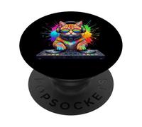 Rainbow DJ Chat avec lunettes de soleil Casque EDM Musique Drôle PopSockets PopGrip Adhésif