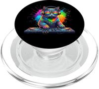 Rainbow DJ Chat avec lunettes de soleil Casque EDM Musique Drôle PopSockets PopGrip pour MagSafe
