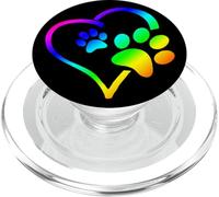 Rainbow Dog Paw Print Rescue Lover Gift Heart Black PopSockets PopGrip pour MagSafe