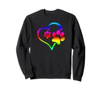 Rainbow Dog Paw Print Rescue Lover Gift Heart Black Sweatshirt