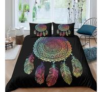 Rainbow Dreamcatcher Parure de Lit Microfibre 3 Pièces Imprimé en 3D Super Douce Boho Tribal Art Ensemble De Literie avec Fermeture Éclair Résistante for Adultes Enfants King（220x240cm）
