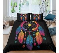 Rainbow Dreamcatcher Parure de Lit Microfibre Hypoallergique 3 pièces Imprimé en 3D Confortable Boho Tribal Art Housse de Couette avec 2 Taies d'oreiller Super Douce for Enfant Single（140x200cm）