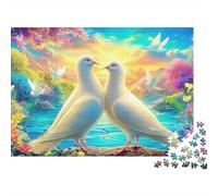 Rainbow Feather Puzzle 1000 pièces Adultes Colombes Lac Fleurs Romance Qualité supérieure Haute qualité épaisse Robuste vibrante stimulante Difficile Anti-Stress Cadeau Famille 70x50cm/1000pcs