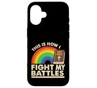 Rainbow Fight My Battles Bible Christian Coque pour iPhone 16