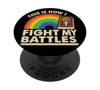 Rainbow Fight My Battles Bible Christian PopSockets PopGrip Adhésif