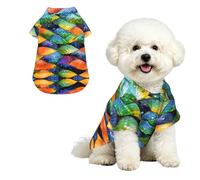 Rainbow Fish Scale S Chemise hawaïenne pour petits chiens - Jolie tenue d'été pour la plage pour chiot, vêtements doux et respirants avec boutons