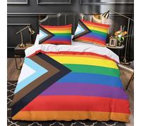 Rainbow Flag Parure de Lit Microfibre Hypoallergique 3D Imprimé 3 Pièces Éclair Super Douce Pride Symbol Ensemble De Literie Ultra Douce Entretien Facile for couple amoureux Double（200x200cm）
