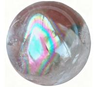 Rainbow Fluorite Gemstone Sphere Crystal Quartz Ball White with Light Sculpture Figurine Fengshui Decor for Divination,70mm