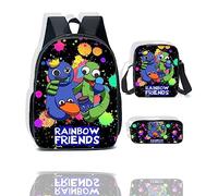Rainbow Friends Backpack, Rainbow Friends Sac à Dos avec Impression 3D pour Garçons et Filles, Sac à Dos, Sac à Bandoulière, Sangle Crayon Ensemble Trois Pièces