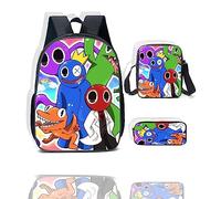Rainbow Friends Backpack, Rainbow Friends Sac à Dos avec Impression 3D pour Garçons et Filles, Sac à Dos, Sac à Bandoulière, Sangle Crayon Ensemble Trois Pièces