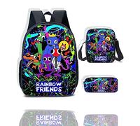 Rainbow Friends Backpack, Rainbow Friends Sac à Dos avec Impression 3D pour Garçons et Filles, Sac à Dos, Sac à Bandoulière, Sangle Crayon Ensemble Trois Pièces