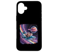 Rainbow Galaxy Chat équitation requin dans l'espace Sci-Fi Space Planet Coque pour iPhone 16 Plus