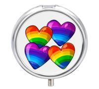 Rainbow Gay Pride Boîte à pilules en forme de cœurs 3 compartiments Organiseur de médicaments portable 3 x par jour avec miroir Petit pilulier pour sac à main et poche Mignon récipient à médicaments