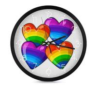 Rainbow Gay Pride Horloge murale à quartz silencieuse sans tic-tac analogique ronde décorative pour salon, salle de bain, cuisine, salle de classe, chambre à coucher, bureau, 25,4 cm, blanc