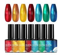 Rainbow Gel Polish - Decorative Nail Gel Set for Vibrant Manicure | 7 Pieces Shimmer Colors Ideal for Ladies Girls Women Students Salon Travel Photo Sessions and Stage Performance