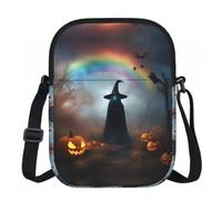 Rainbow Halloween Fantôme Chapeau de sorcière Imprimé araignées Sangle réglable Oxford Petit sac à bandoulière résistant à l'eau pour Voyage