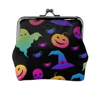 Rainbow Halloween Fantôme Witch Hat Spiders Imprimé Porte-monnaie Compact 11,5 x 10,5 cm Joli Mini Portefeuille avec Baiser Lock Pochette Étanche