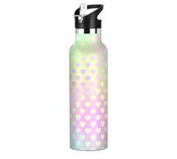 Rainbow Heart Bouteille d'eau isotherme à double paroi pour eau, lait, jus, école, 591 ml avec paille - Motif cœur coloré Happy Valentine's Cartoon Cartoon