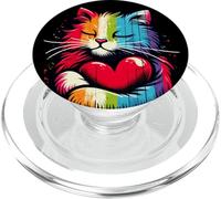 Rainbow Heart Cat Pride Colorful Feline Love Emblem PopSockets PopGrip pour MagSafe