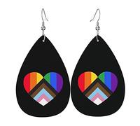 Rainbow Heart Lgbt Gay Lesbian Bisexual Pride Boucles d'oreilles en cuir pour femmes Boucles d'oreilles goutte d'eau en similicuir Boucles d'oreilles pendantes légères vintage Bijoux pour femmes