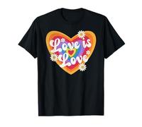 Rainbow Heart Love Is Love LGBT Gay Lesbian Pride Retro 70s T-Shirt