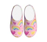 Rainbow Heart Pantoufles en flanelle pour femme Motif dessin animé Chaussures d'hiver chaudes antidérapantes pour l'intérieur et l'extérieur, multicolore, 3X-Large